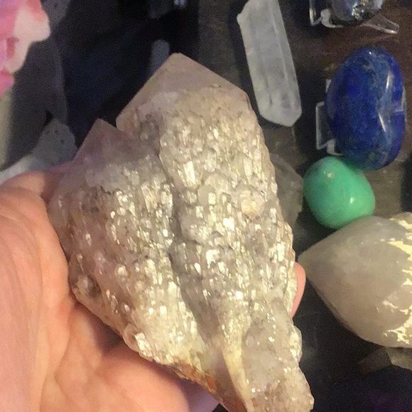 Rare double crystal double terminated candle quartz w hematite elestial - Picture 9 of 16